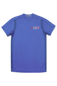網上下單訂製短袖藍色圓領T恤   牛角袖  藥房制服  衫側拼接T恤  75D網眼布  T1125
